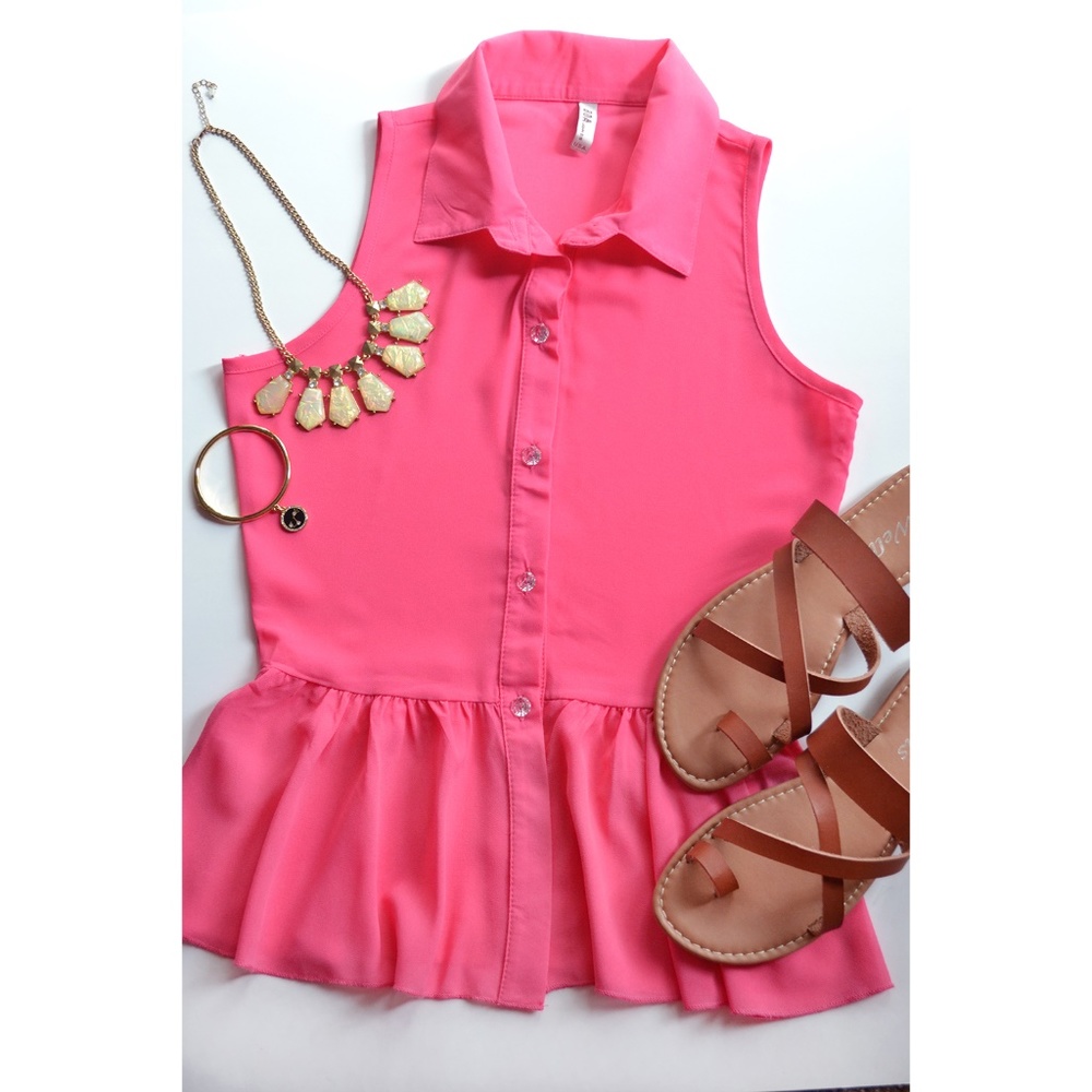 BOA Size S Bubblegum Pink Sheer Peplum Top